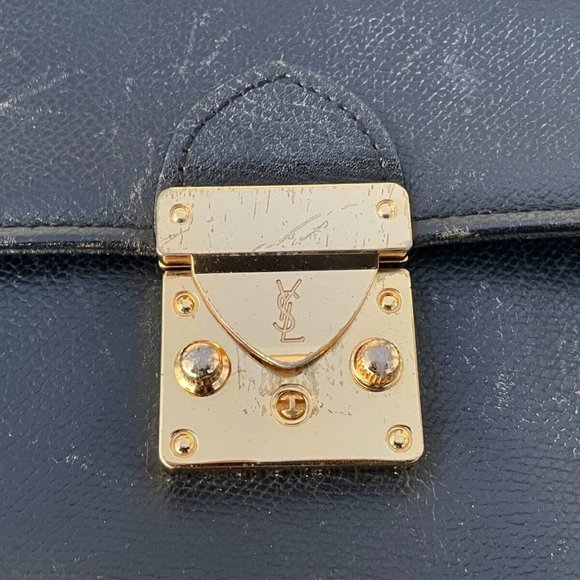 Auth YVES SAINT LAURENT Bag Business Document Bag 2 way Clutch Bag Black Leather - Picture 2 of 13